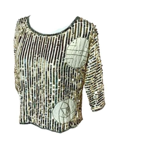 Vintage Argenti Silk Beaded Sequin Blouse Top Disco Party NYE New Old Stock